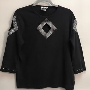 LANIE NEW YORK BLACK BLOUSE WITH RHINESTONE CUTOUT